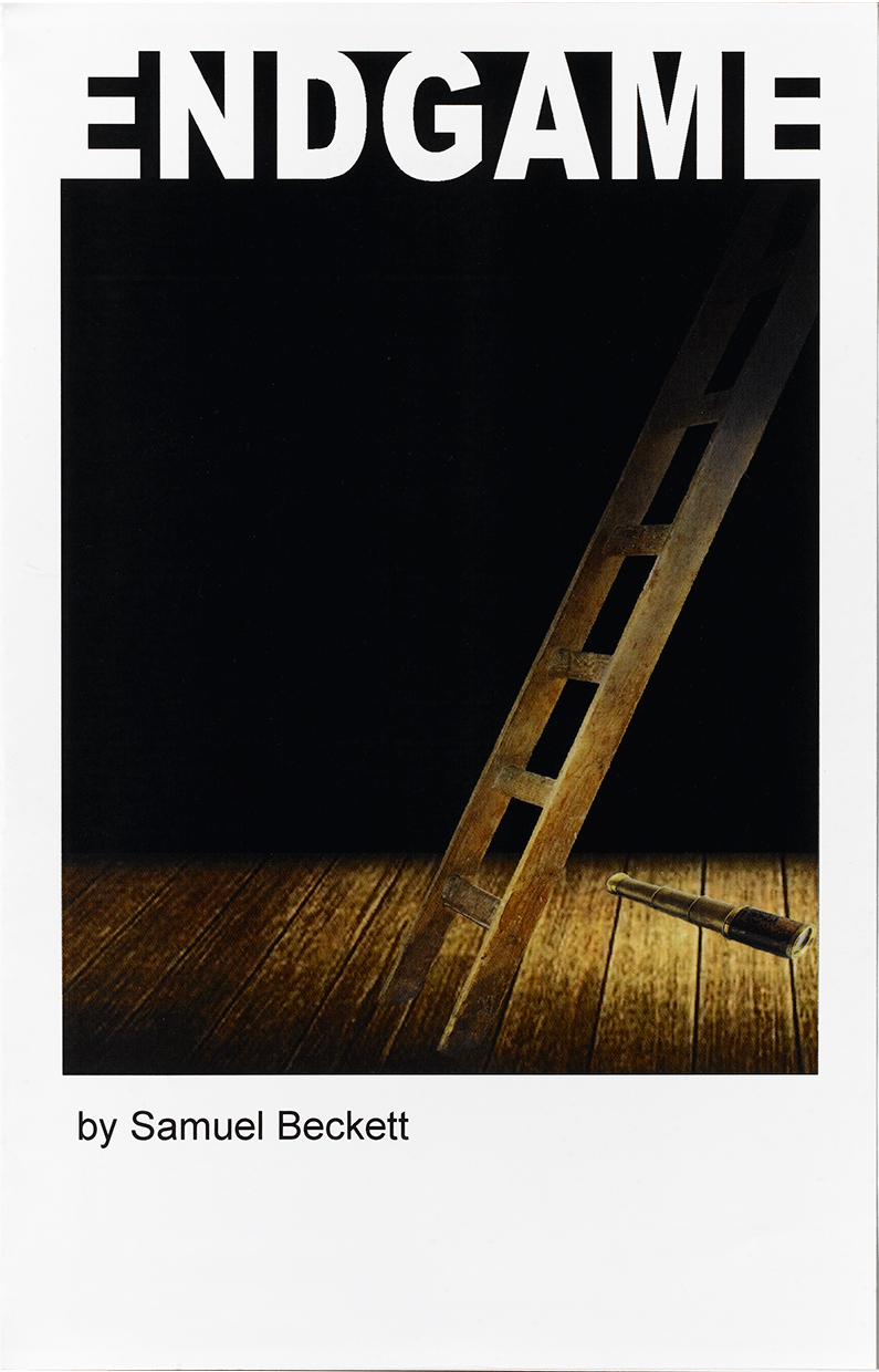 book cover for Samuel Beckett's Endgame play showing old ladder and telescope on darkened stage