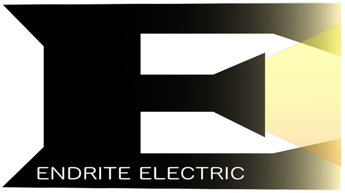 Electrician logo of stylize letter E with flashlight light effect.