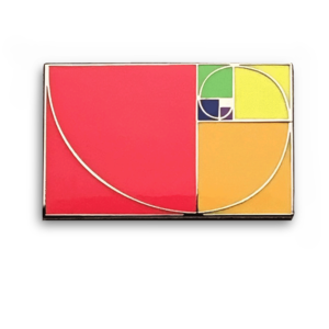 Fibonacci spiral over successively smaller rainbow colored squares