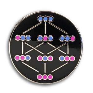 Pin face showing Hasse Diagram with blue and pink dots for the ones and zeros on black background